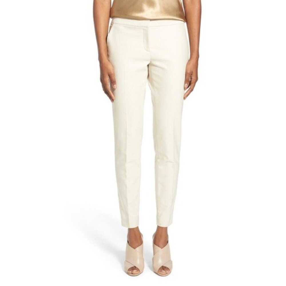 Nordstrom Collection Cream Trousers Ankle Zip Cotton Blend Stretchy